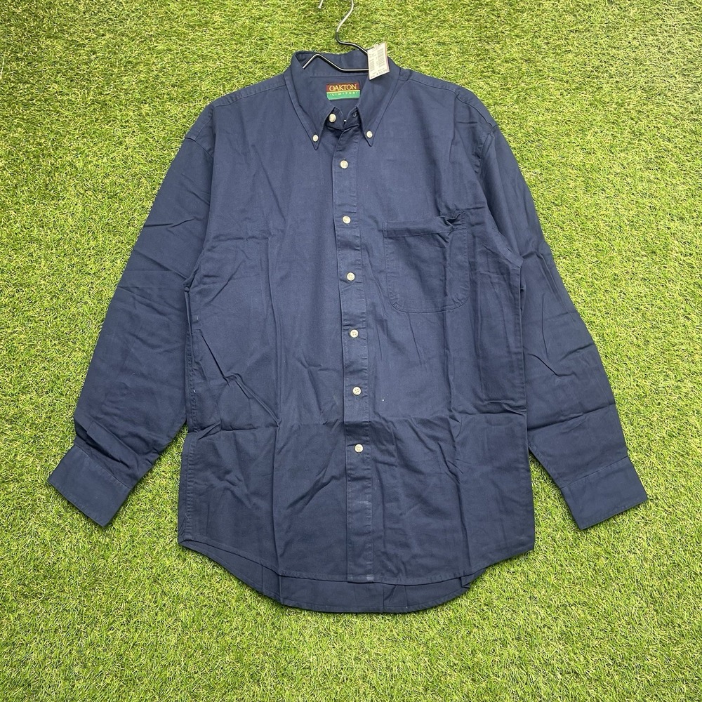 Oakton Limited Dress Shirt Mens Medium Long Sleeve Button Up Blue NEW 5454